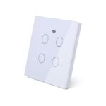کلید چهار پل هوشمند لمسی سفید با قابلیت کنترل از طریق WiFi و ریموت