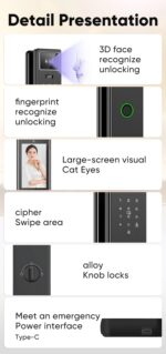 دستگیره دیجیتال زبان فارسی (تشخیص چهره -اثرانگشت-اسکن کف دست-موبایل-رمز-کارت و کلید مکانیکی )TY03 - Image 4