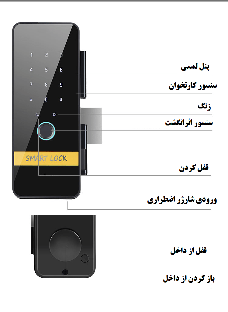 قفل شیشه سکوریت اثرانگشتی -کارتی -رمزی وموبایلی GL02 - Image 15