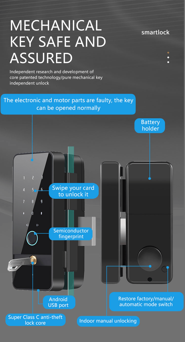 قفل شیشه سکوریت اثرانگشتی -کارتی -رمزی وموبایلی GL02 - Image 16